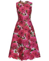 Oscar de la Renta - Floral Embroidered Midi Dress - Lyst