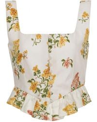 Agua Bendita - Eslabon Ruffled Floral Linen Cropped Top - Lyst