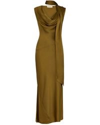 De La Vali - Thebe Draped Satin Midi Dress - Lyst