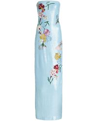 Monique Lhuillier Floral-appliqued Sequined Strapless Gown - Blue