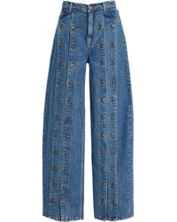 ROTATE BIRGER CHRISTENSEN - Buttoned Rigid Mid-Rise Wide-Leg Jeans - Lyst