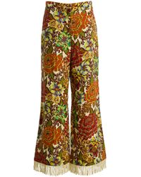 ALÉMAIS - Lana Fringed Floral Linen Flared Pants - Lyst
