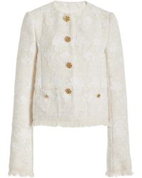 Oscar de la Renta - Gardenia-embroidered Tweed Jacket - Lyst