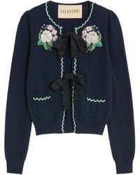 Valentino Garavani - Embroidered Virgin-Wool Cardigan - Lyst