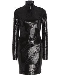 Balenciaga - Turtleneck Sequin Mini Dress - Lyst
