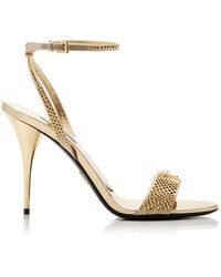 Prada - Crystal-Embellished Metallic Leather Sandals - Lyst