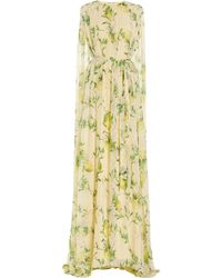 Monique Lhuillier - Floral Printed Chiffon Silk Sheath Gown - Lyst