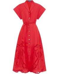 LEO LIN - Aubrey Appliquéd Linen-Blend Shirt Midi Dress - Lyst