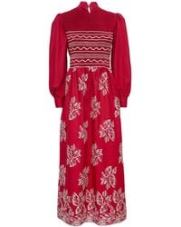 Loretta Caponi - Lea Embroidered Cotton Dress - Lyst