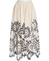Ulla Johnson - Annisa Embroidered Cotton-linen Midi Skirt - Lyst