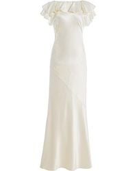 De La Vali - Amancia Ruffled Silk-Blend Satin Maxi Dress - Lyst