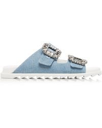 Roger Vivier - Slidy Viv' Embellished Denim Sandals - Lyst