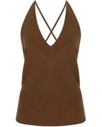 Anemos - Plunging Bias-Cut Linen-Blend Top - Lyst