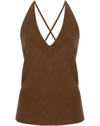 Anemos - Plunging Bias-Cut Linen-Blend Top - Lyst