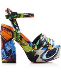 Christian Louboutin - Exclusive Riviera Jane Disco Crystal-Embellished Printed Satin Platform Sandals - Lyst