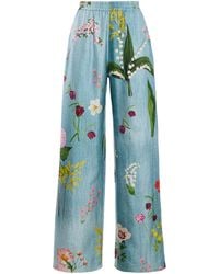 Oscar de la Renta - Mixed Botanical Silk-Twill Wide-Leg Pants - Lyst