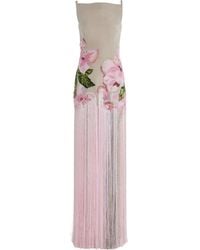 Oscar de la Renta - Fringed Embroidered Faille Gown - Lyst