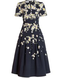 Oscar de la Renta Floral Cotton-blend Midi Dress - Blue