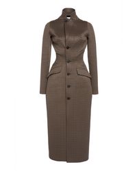 Balenciaga Waist-trainer Houndstooth Checked Jacquard Jersey Coat - Brown
