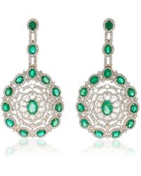 Amrapali - One Of A Kind 18k White Gold Emerald & Diamond Blossom Earrings - Lyst