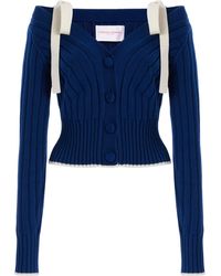 Carolina Herrera - Tie-Detailed Knit Cotton-Wool Off-The-Shoulder Cardigan - Lyst