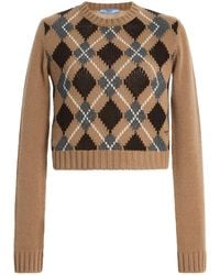 Prada - Cropped Argyle Cashmere Sweater - Lyst
