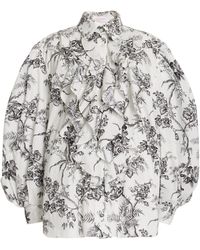 Carolina Herrera - Ruffled Puff-sleeve Cotton Shirt - Lyst