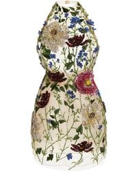 Oscar de la Renta Crystal-embellished Embroidered Tulle Mini Halter Dress - Multicolour