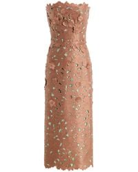 Costarellos - Zira Strapless Floral-Cut Lace Midi Dress - Lyst
