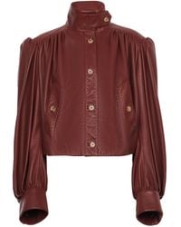 Chloé - Puff-Sleeve Plonge Leather Cropped Jacket - Lyst