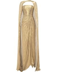 Marmar Halim - Cape-Detailed Pleated Lamé Gown - Lyst
