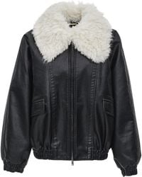 Source Unknown - Rioni Faux-Fur Collar Bomber Jacket - Lyst