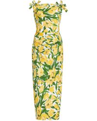 Carolina Herrera - Bow-detailed Floral Cotton Midi Dress - Lyst