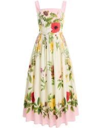 Oscar de la Renta - Scarf-Printed Stretch Cotton-Poplin Midi Dress - Lyst