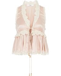 Chloé - Lace-Trimmed Silk Satin Top - Lyst