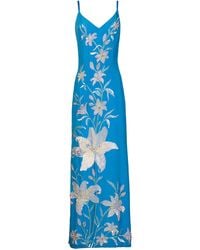 La Fuori - Aqua Lily Garden Emb Embroidered Silk Dress - Lyst