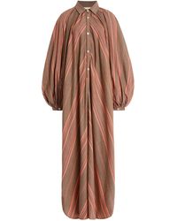 Marrakshi Life - The Touareg Balloon-Sleeve Striped Cotton Dress - Lyst