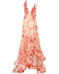 Zimmermann - Tranquility Tiered Floral-appliquéd Silk Gown - Lyst