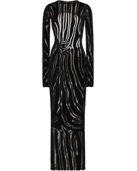 Balmain - Open-Back Zebra-Patterned Velvet-Devoré Maxi Dress - Lyst