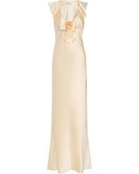 De La Vali - Nema Ruffled Silk-Blend Satin Maxi Slip Dress - Lyst