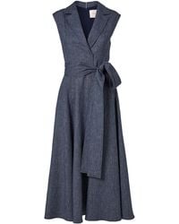 Carolina Herrera - Belted Wool-Blend Flannel Midi Dress - Lyst