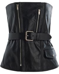 Saint Laurent - Strapless Belted Leather Biker Bustier Top - Lyst