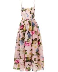 Carolina Herrera - Garden Floral Linen-Silk Midi Dress - Lyst