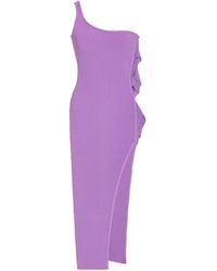 David Koma Lace-up Ribbed-knit One-shoulder Midi Dress - Purple