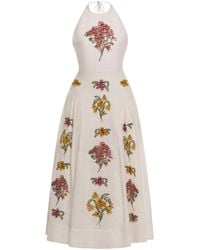Agua Bendita - Balsa Embroidered Linen Midi Halter Dress - Lyst
