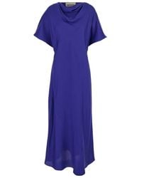 Rohe - Long Dress With Drapped High Neck And Short Wide Sleeves - Lyst