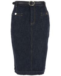 Self-Portrait - Midi Skirt With Leather Belt And Rear Single Slit - Lyst