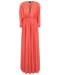 Pinko - Long Dress With Deep V-Neck - Lyst