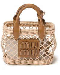 Miu Miu - Logo Application Woven Basket Micro Tote Bag - Lyst