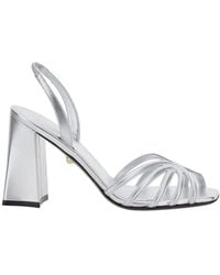 ALEVI - 'Tara' Metallic Sandals With Elastic Ankle Strap And Block Heel - Lyst